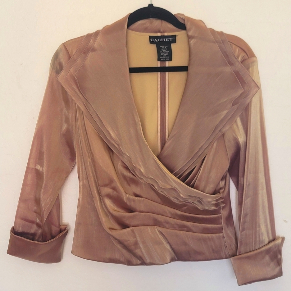 VTG 90s/Y2K Cachet Gold Shimmer Formal Wrap Blouse